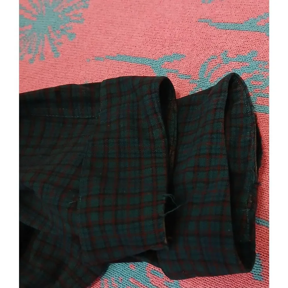 Vintage pendleton mens large long wool robe tartan plaid teal dark green
